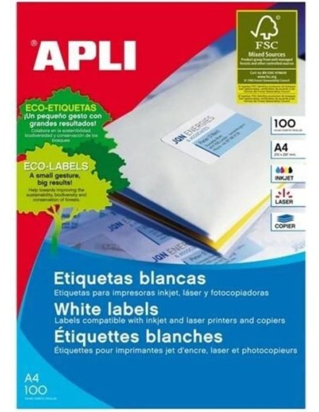 C 100 hojas etiquetas ft im 210x297 apli cantos rectos