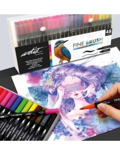 Estuche 48 rotuladores fine brush doble punta colores surtidos