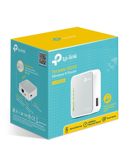TL-MR3020 router inalámbrico Ethernet rápido Banda única (2,4 GHz) 4G Plata, Blanco