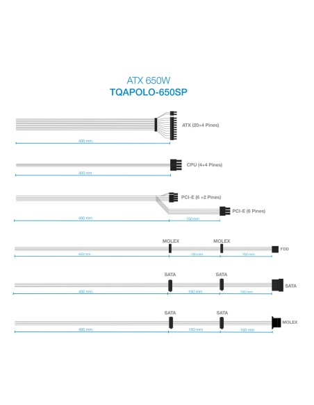 TQAPOLO-650SP unidad de fuente de alimentación 650 W 20+4 pin ATX ATX Negro