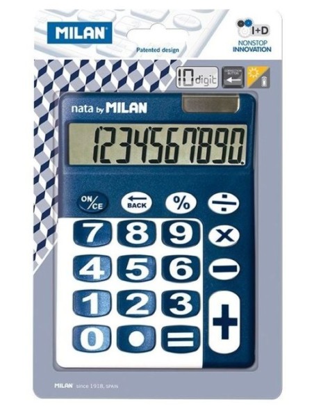 Blister calculadora 10 digitos con teclas grandes coor azul y blanco