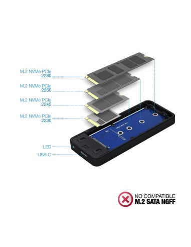TQE-2280B caja para disco duro externo Caja externa para unidad de estado sólido (SSD) Negro M.2