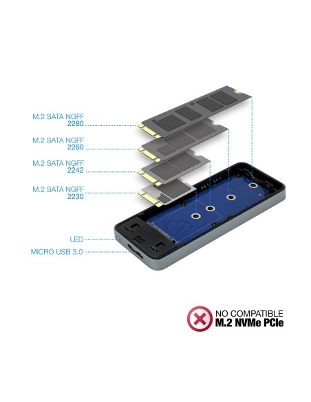 TQE-2281G caja para disco duro externo Caja externa para unidad de estado sólido (SSD) Gris M.2