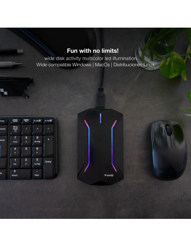 TQE-2599RGB caja para disco duro externo Carcasa de disco duro/SSD Negro 2.5"