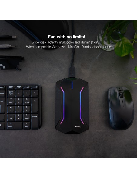 TQE-2599RGB caja para disco duro externo Carcasa de disco duro/SSD Negro 2.5"