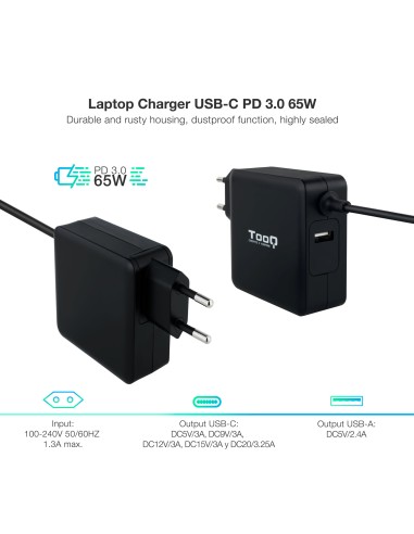 TQLC-USBC65PD adaptador e inversor de corriente Interior 65 W Negro