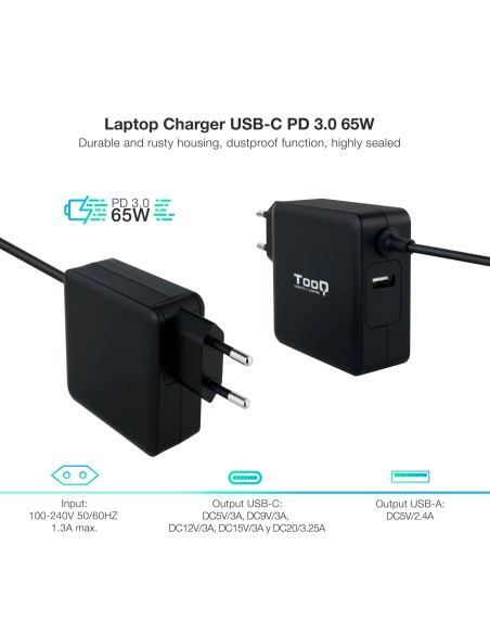 TQLC-USBC65PD adaptador e inversor de corriente Interior 65 W Negro TQLC-USBC65PD adaptador e inversor de corriente Interior 65 W Negro