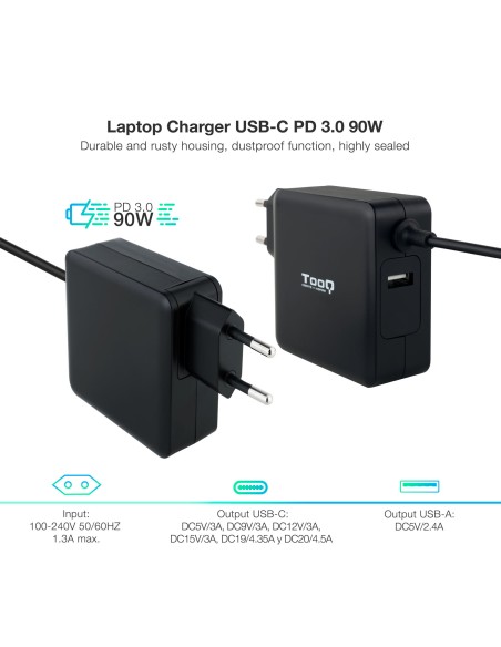 TQLC-USBC90PD adaptador e inversor de corriente Auto 90 W Negro TQLC-USBC90PD adaptador e inversor de corriente Auto 90 W Negro