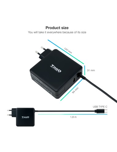 TQLC-USBC90PD adaptador e inversor de corriente Auto 90 W Negro