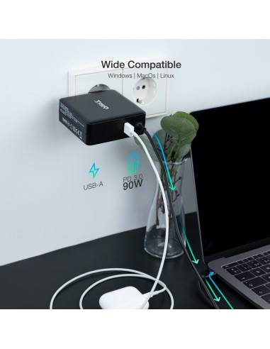 TQLC-USBC90PD adaptador e inversor de corriente Auto 90 W Negro