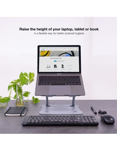 Soporte Elevador de Aluminio Ajustable Ergonómico para Portátiles, Gris