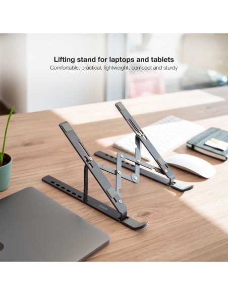 Soporte Elevador para Portátiles, Tablets, Móviles y Libros, Gris
