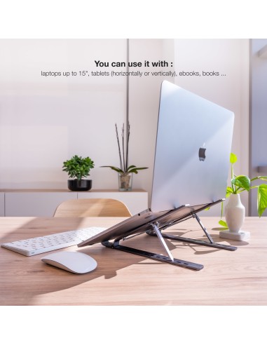 Soporte Elevador para Portátiles, Tablets, Móviles y Libros, Gris