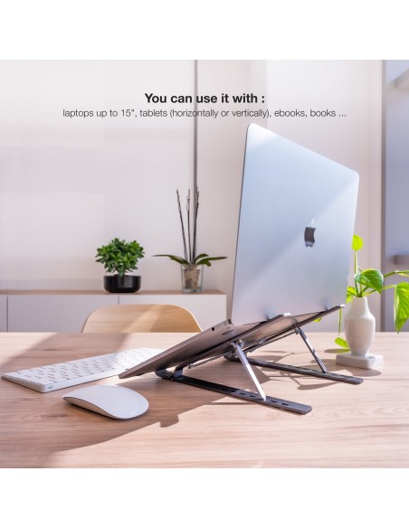 Soporte Elevador para Portátiles, Tablets, Móviles y Libros, Gris