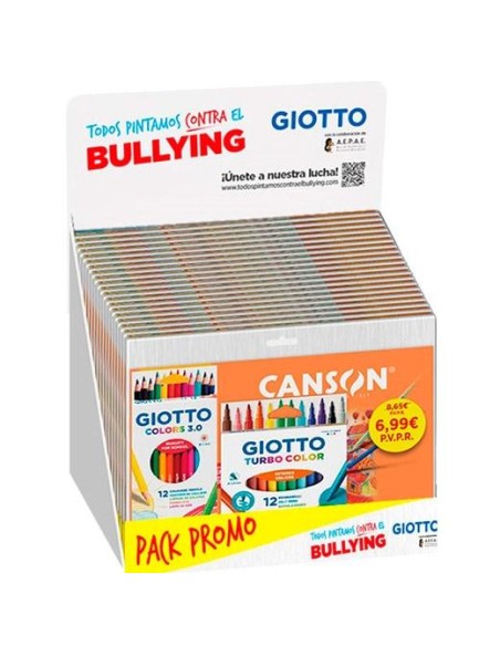 Pack Promo Dibujo Contra el Bulling Expositor de 20 unidades (A4 10h 130g + Lápices Colors 3.0 Est.12 + Rotulador Turbo Color Es