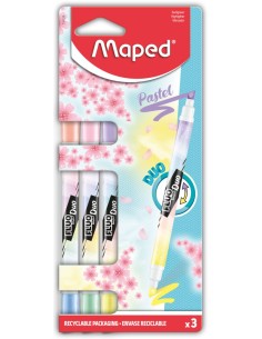 BLISTER 3 MARCADORES FLUORESCENTES PASTEL FLUO DUO