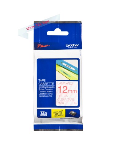 TZE-132 cinta para impresora de etiquetas Rojo sobre transparencia