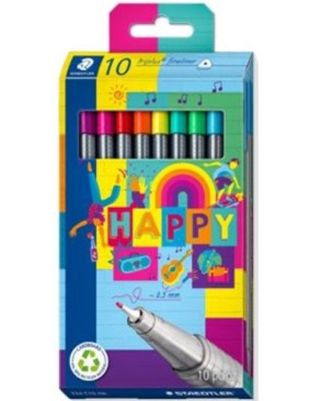 Estuche 10 rotuladores colores triplus fineliner 334 diseno happy