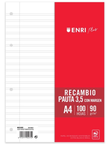 Recambio a4 100h 4 taladros 90g pauta 35 con margen enri Recambio a4 100h 4 taladros 90g pauta 35 con margen enri