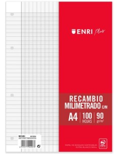 Recambio a4 100h 4 taladros 90g milimetrado con margen enri