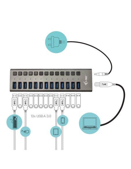 USB 3.0 Charging HUB 13port + Power Adapter 60 W