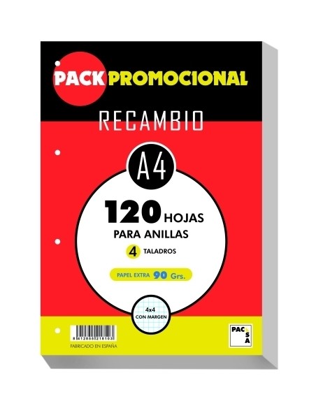 PACSA RECAMBIO 4 TALADROS 120 HOJAS 90 GR 4X4 A4