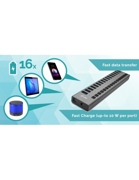 USB 3.0 Charging HUB 16port + Power Adapter 90 W