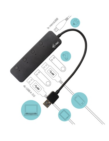 USB 3.0 Metal HUB 4 Port with individual On/Off Switches