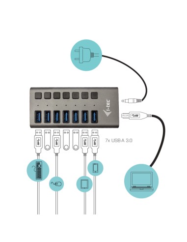 USB 3.0 Charging HUB 7port + Power Adapter 36 W