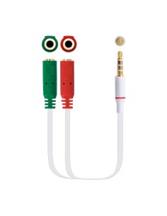 Cable adaptador Audio Jack 3.5/M 4pines - 2xJack 3.5/H 3pines, blanco, 20 cm