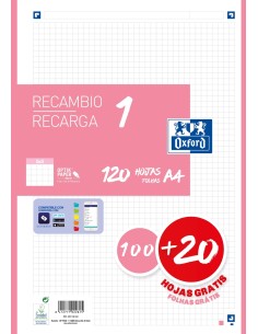 Recambio 1 color a4 10020h 90g cuadricula 5x5 color banda rosa chicle