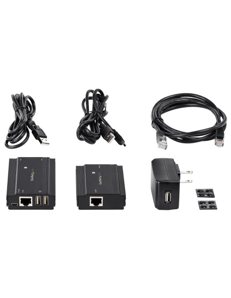 Hub Concentrador Extensor USB 2.0 de 4 Puertos por un Solo Cable Ethernet CAT5e/CAT6 RJ45 - 100m - Juego de Alargador USB - Caj