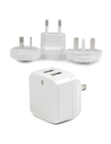 Cargador de Pared USB de 2 Puertos para Tablets Smartphones - Cargador Blanco de Alta Potencia para Viajes