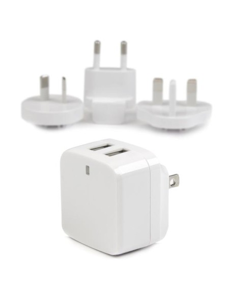 Cargador de Pared USB de 2 Puertos para Tablets Smartphones - Cargador Blanco de Alta Potencia para Viajes