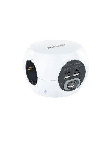 Base de 3 enchufes con 4 USB's (2 USB A + 2 USB-C), con interruptor