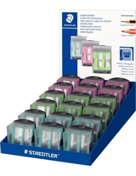 Exp 18 afilalapices doble plastico con deposito colores surtidos