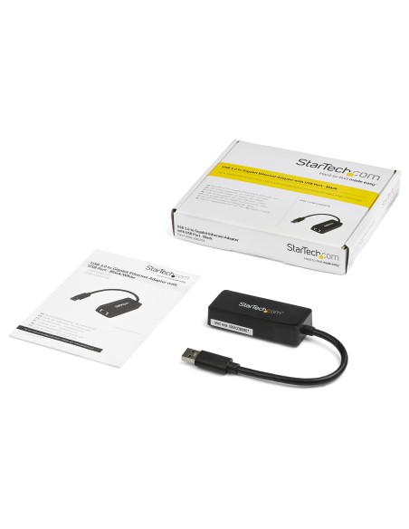 Adaptador Tarjeta de Red NIC Externa USB 3.0 de 1 Puerto Gigabit Ethernet RJ45 y Puerto USB - Negro