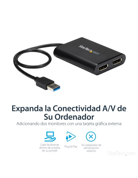 Adaptador Gráfico Externo USB 3.0 a DisplayPort Doble 4K60 DisplayLink - Cable Conversor USB 3.0 a DP de Vídeo