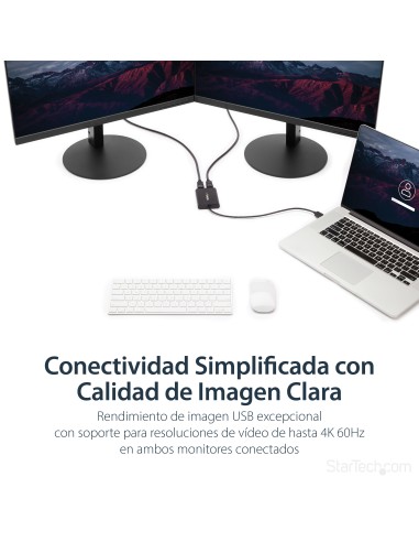 Adaptador Gráfico Externo USB 3.0 a DisplayPort Doble 4K60 DisplayLink - Cable Conversor USB 3.0 a DP de Vídeo