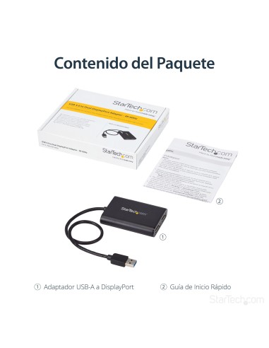 Adaptador Gráfico Externo USB 3.0 a DisplayPort Doble 4K60 DisplayLink - Cable Conversor USB 3.0 a DP de Vídeo