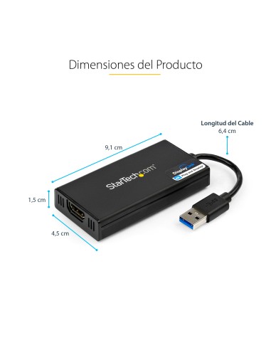 Adaptador Gráfico Externo USB 3.0 a HDMI - UltraHD 4K 30Hz - Certificado DisplayLink - Conversor USB-A a HDMI para Monitor - Ta