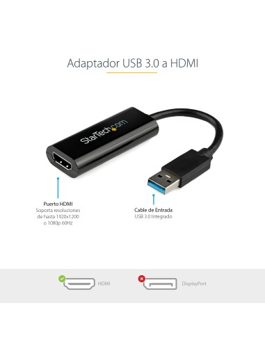 Adaptador USB 3.0 a HDMI - 1080p (1920x1200) - Adaptador Conversor Compacto de USB-A a HDMI para Monitor - Adaptador Gráfico Ex