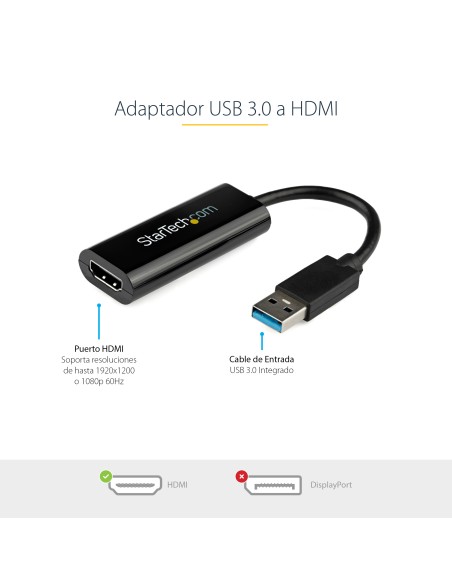 Adaptador USB 3.0 a HDMI - 1080p (1920x1200) - Adaptador Conversor Compacto de USB-A a HDMI para Monitor - Adaptador Gráfico Ex