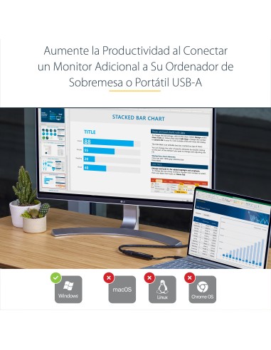 Adaptador USB 3.0 a HDMI - 1080p (1920x1200) - Adaptador Conversor Compacto de USB-A a HDMI para Monitor - Adaptador Gráfico Ex
