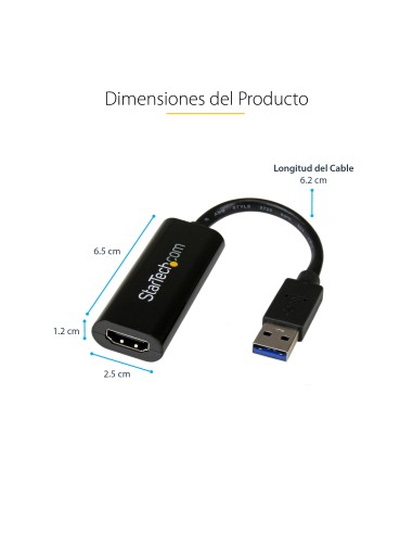 Adaptador USB 3.0 a HDMI - 1080p (1920x1200) - Adaptador Conversor Compacto de USB-A a HDMI para Monitor - Adaptador Gráfico Ex