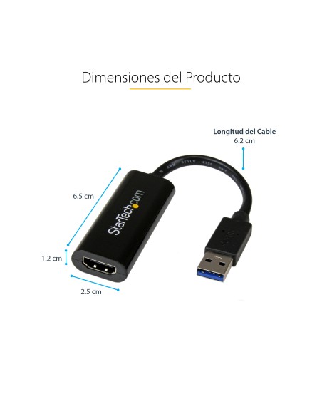 Adaptador USB 3.0 a HDMI - 1080p (1920x1200) - Adaptador Conversor Compacto de USB-A a HDMI para Monitor - Adaptador Gráfico Ex