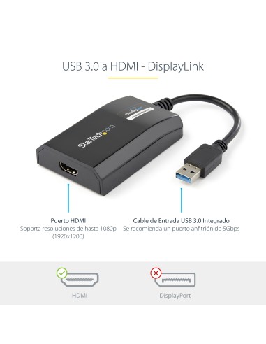Adaptador USB 3.0 HDMI - Certificado con DisplayLink - 1920x1200