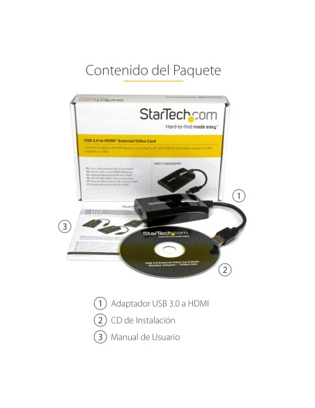 Adaptador USB 3.0 HDMI - Certificado con DisplayLink - 1920x1200