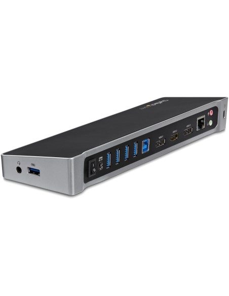 Docking Station USB 3.0 2x DisplayPort y HDMI 4K para 3 Monitores - Hub 5x USB-A (1x Fast Charge) - Audio de 3,5mm - Red GbE - 