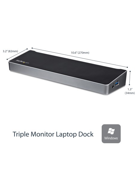 Docking Station USB 3.0 2x DisplayPort y HDMI 4K para 3 Monitores - Hub 5x USB-A (1x Fast Charge) - Audio de 3,5mm - Red GbE - 